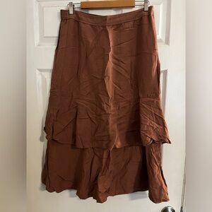 Madewell Size L Brownish/Pink Linen Blend pull on midi skirt